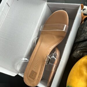 Fashion Nova Tan Sandals with Clear Straps